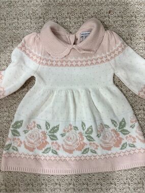 Baby Pink and White Floral Knit Dress